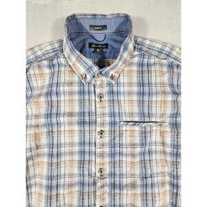 Eddie Bauer Mens Classic Fit‎ Plaid Short Sleeve Button Down Shirt Blue Orange L